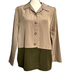 Darian Blouse 8 Beige Green Button Down